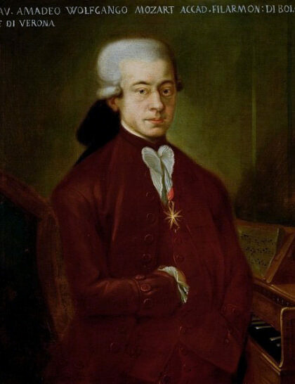 Wolfgang Amadeus Mozart als Ritter vom Goldenen Sporn (1777; Wikimedia Commons)